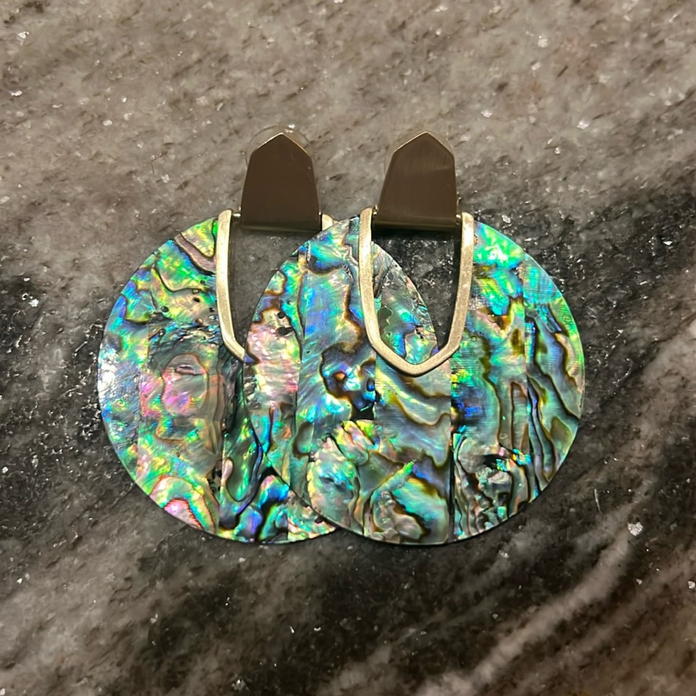 Green and Blue Geometric Crescent Earrings